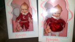 8" JESCO WESTERN RED AND WHITE ATTIRED VINYL KEWPIE BOY & GIRL DOLLS A PAIR IN BOXES